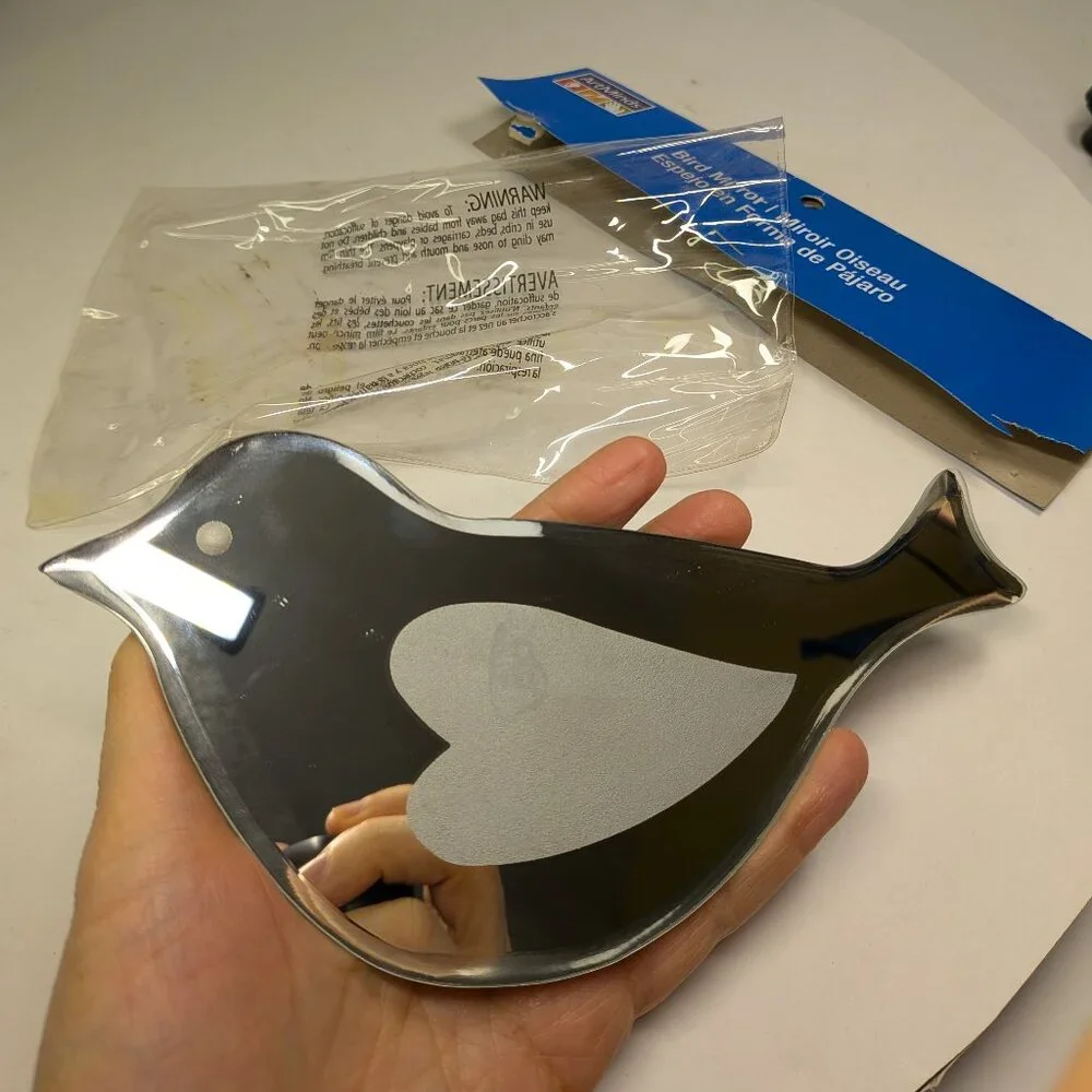 Beveled Mirror Bird w hanger and heart frosted wing